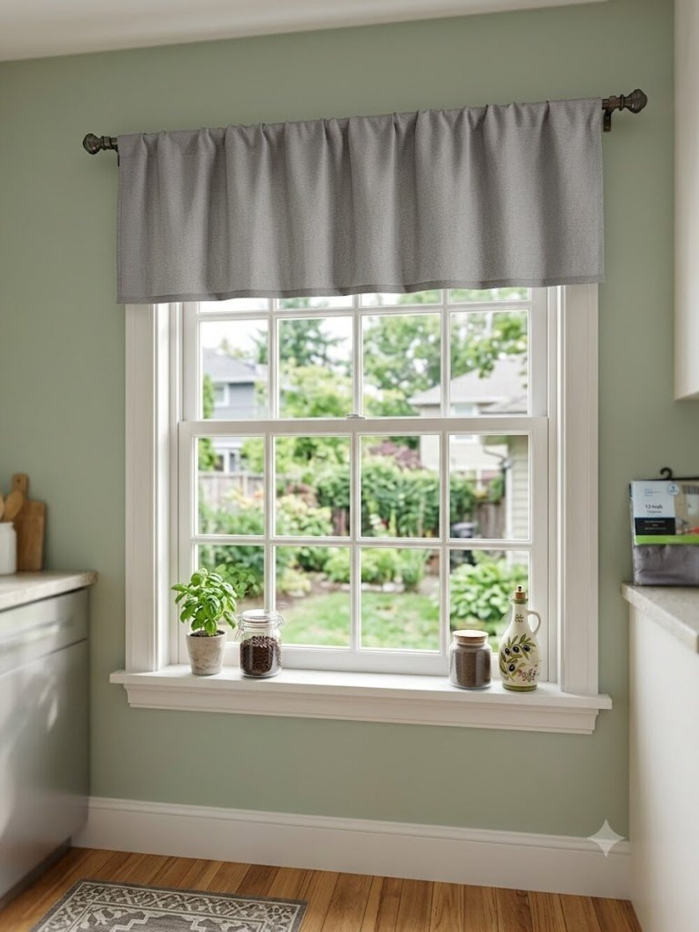Gray Rod Pocket Window Valance | 56" x 17" | Modern Farmhouse Curtain Topper